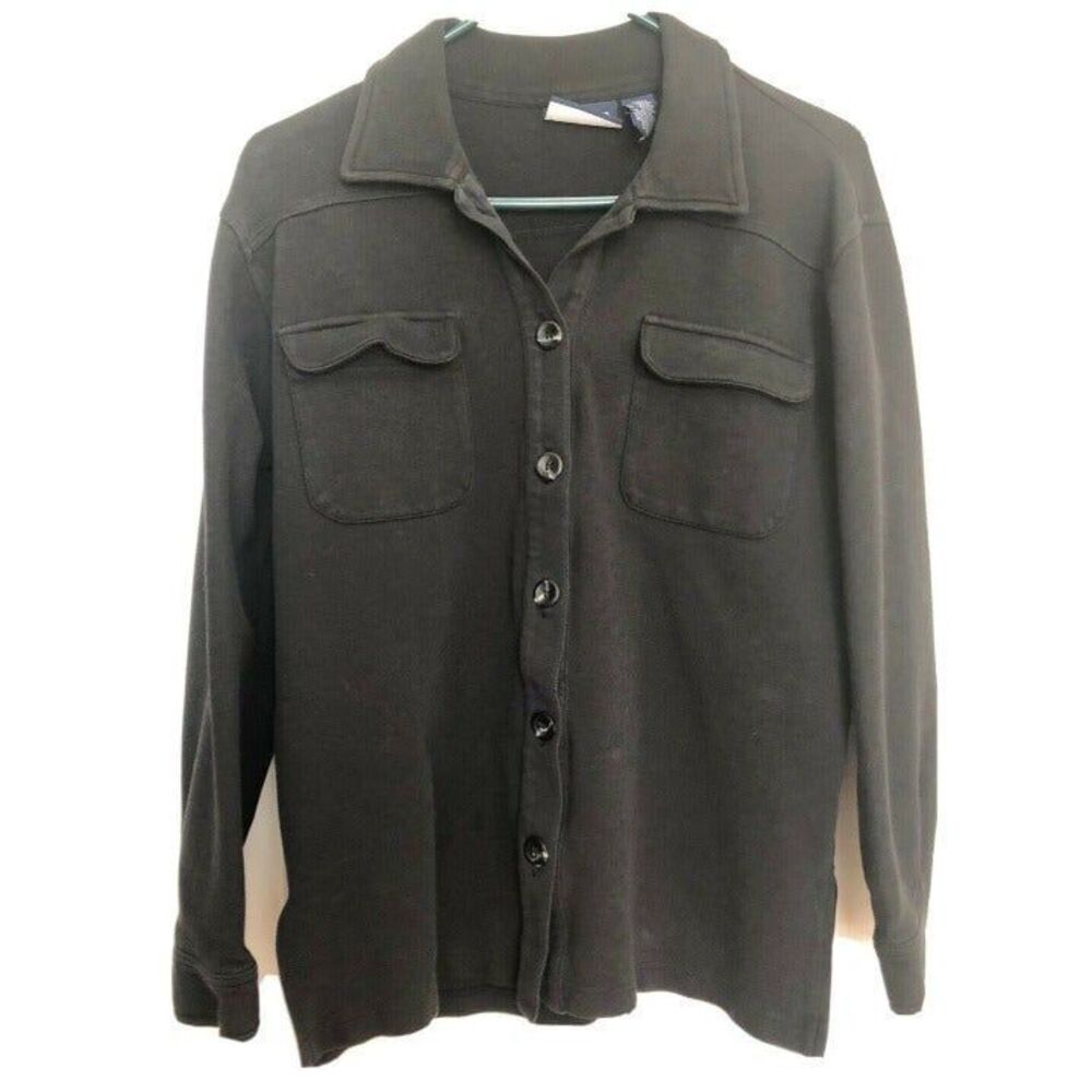 Liz Claiborne Liz Sport Blazer Cardigan Black Petite S‎ Button Front Pockets PS